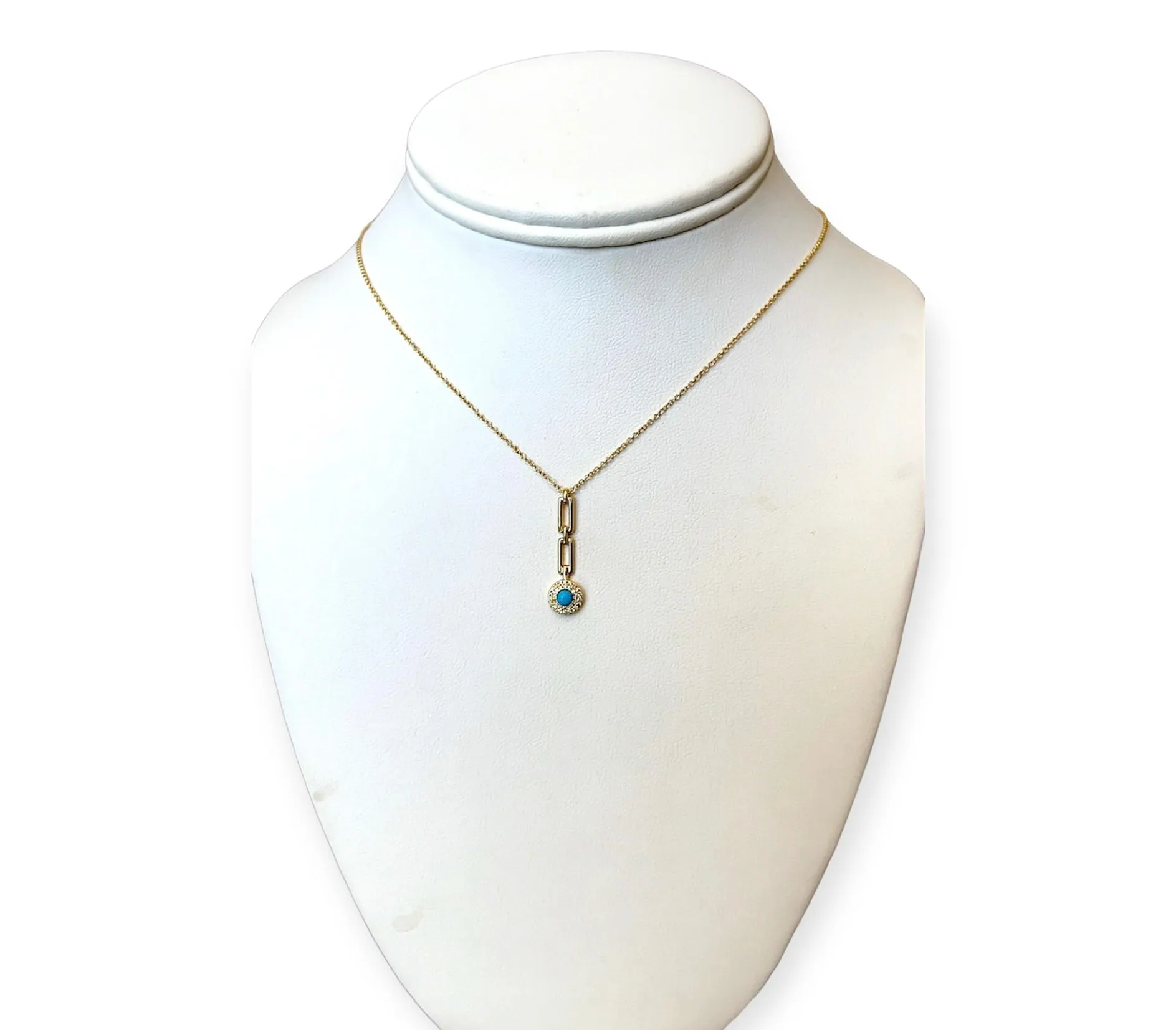 0.09CT Diamond / 0.30CT Turquoise Paperclip Dangling Necklace