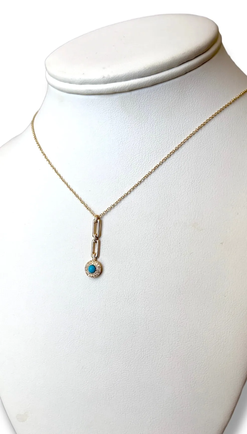 0.09CT Diamond / 0.30CT Turquoise Paperclip Dangling Necklace