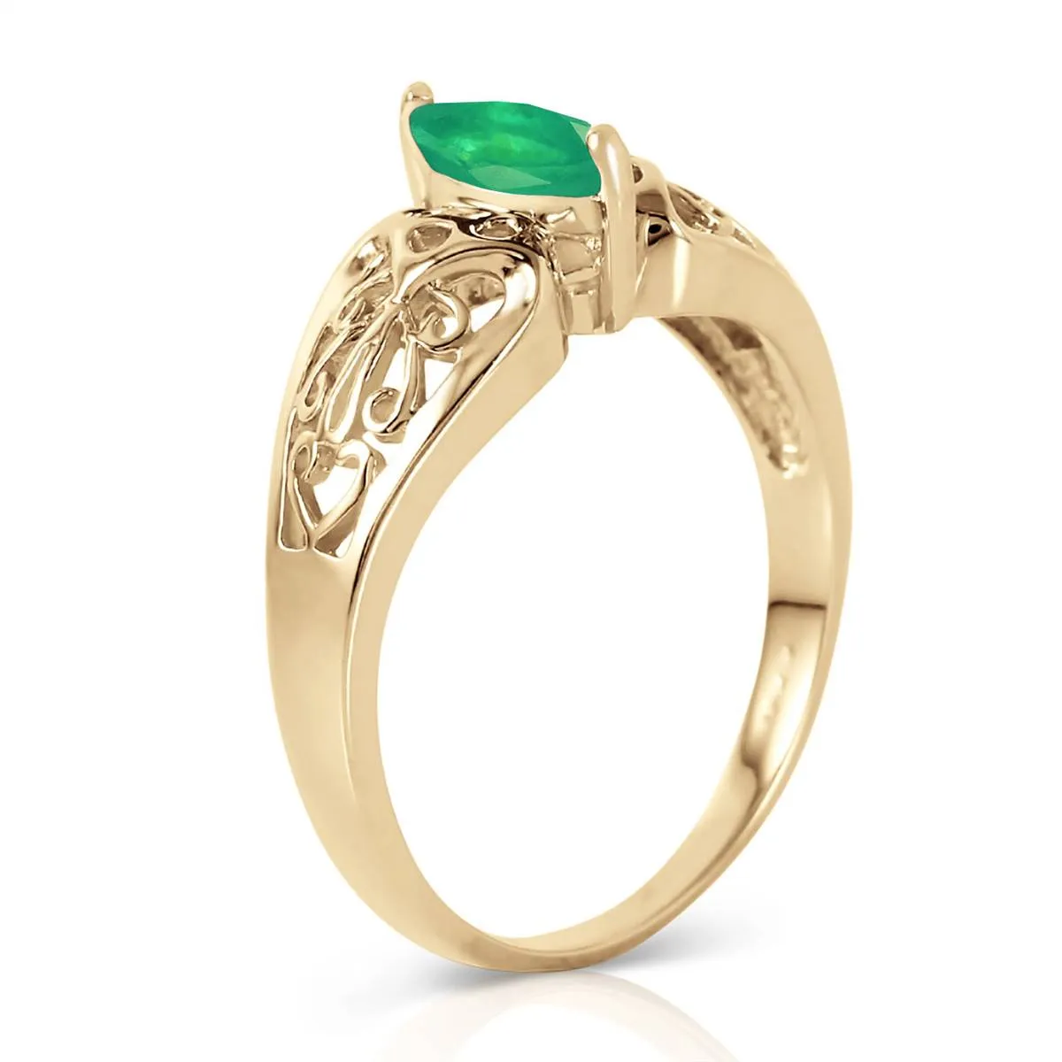 0.2 Carat 14K Solid Yellow Gold Lily Emerald Ring