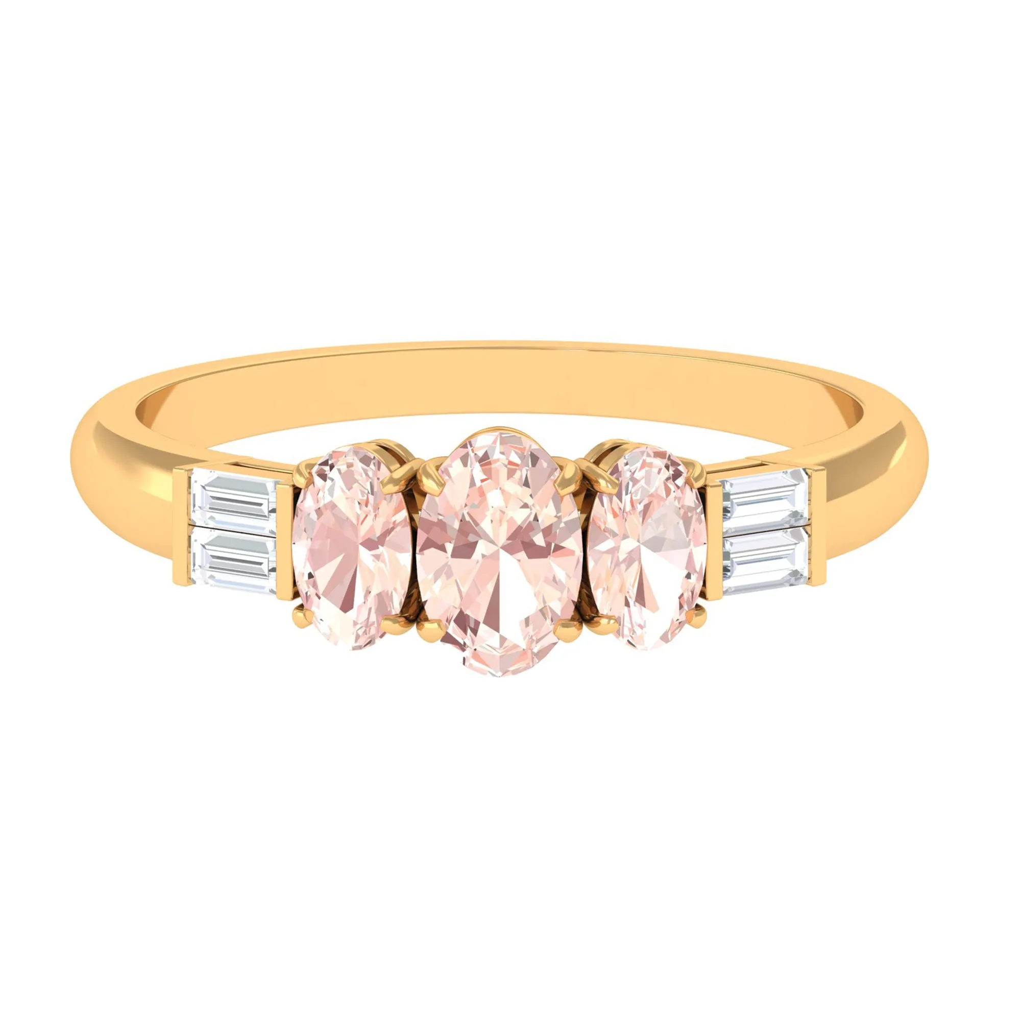 0.75 CT Oval Cut Morganite Three Stone Ring with Diamond