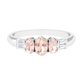 0.75 CT Oval Cut Morganite Three Stone Ring with Diamond