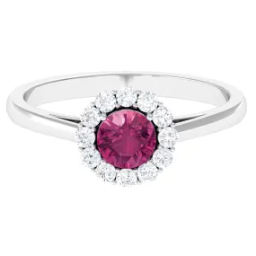 0.75 CT Pink Tourmaline and Diamond Floating Halo Engagement Ring