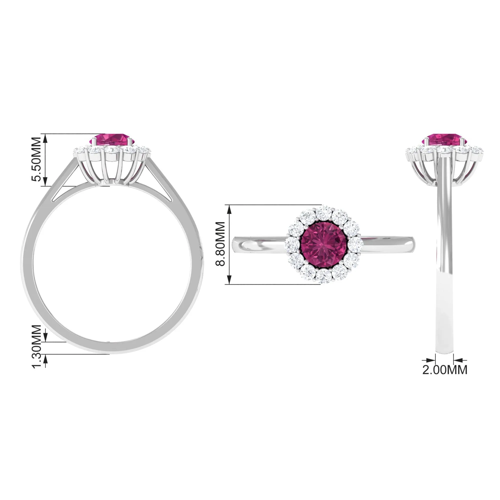 0.75 CT Pink Tourmaline and Diamond Floating Halo Engagement Ring