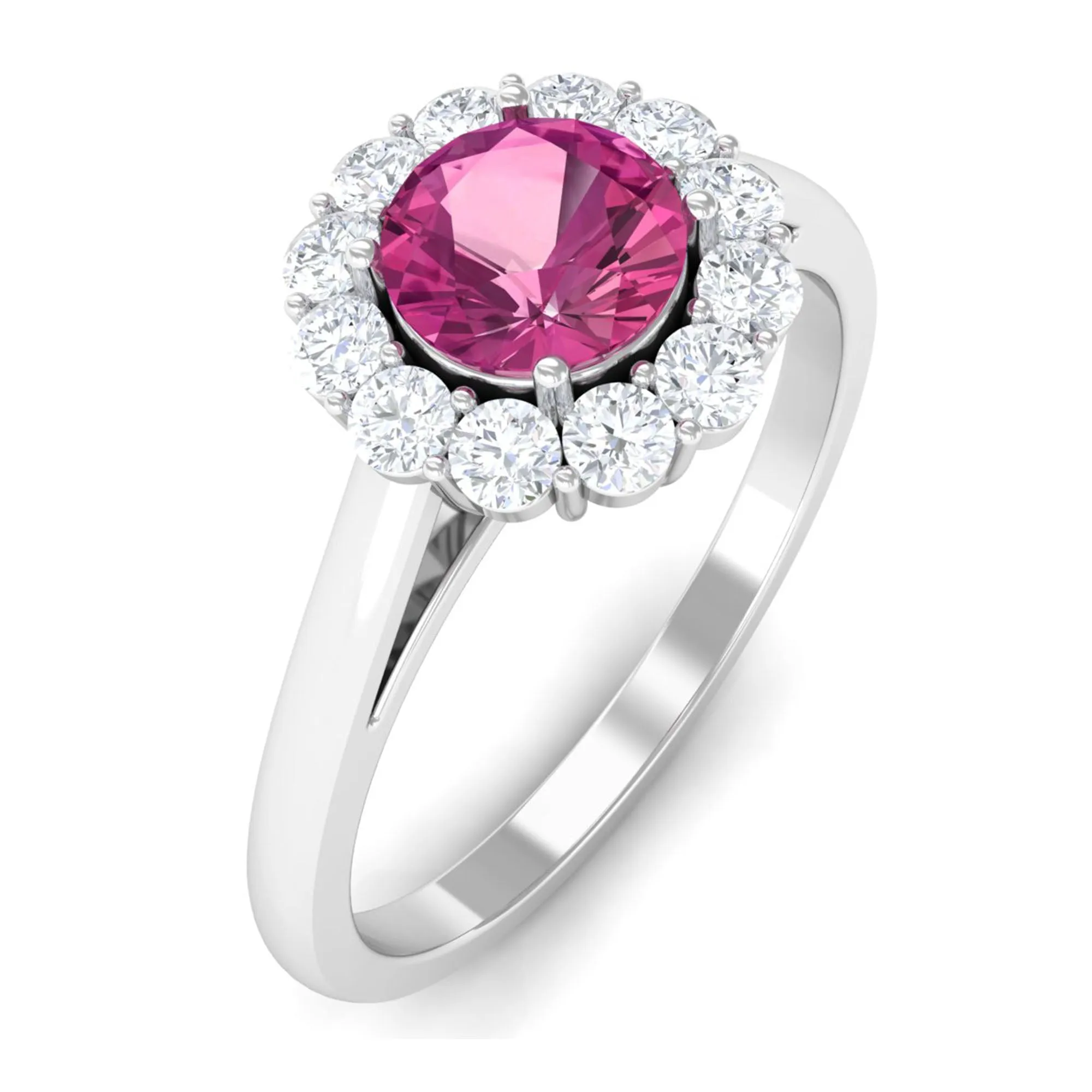 0.75 CT Pink Tourmaline and Diamond Floating Halo Engagement Ring