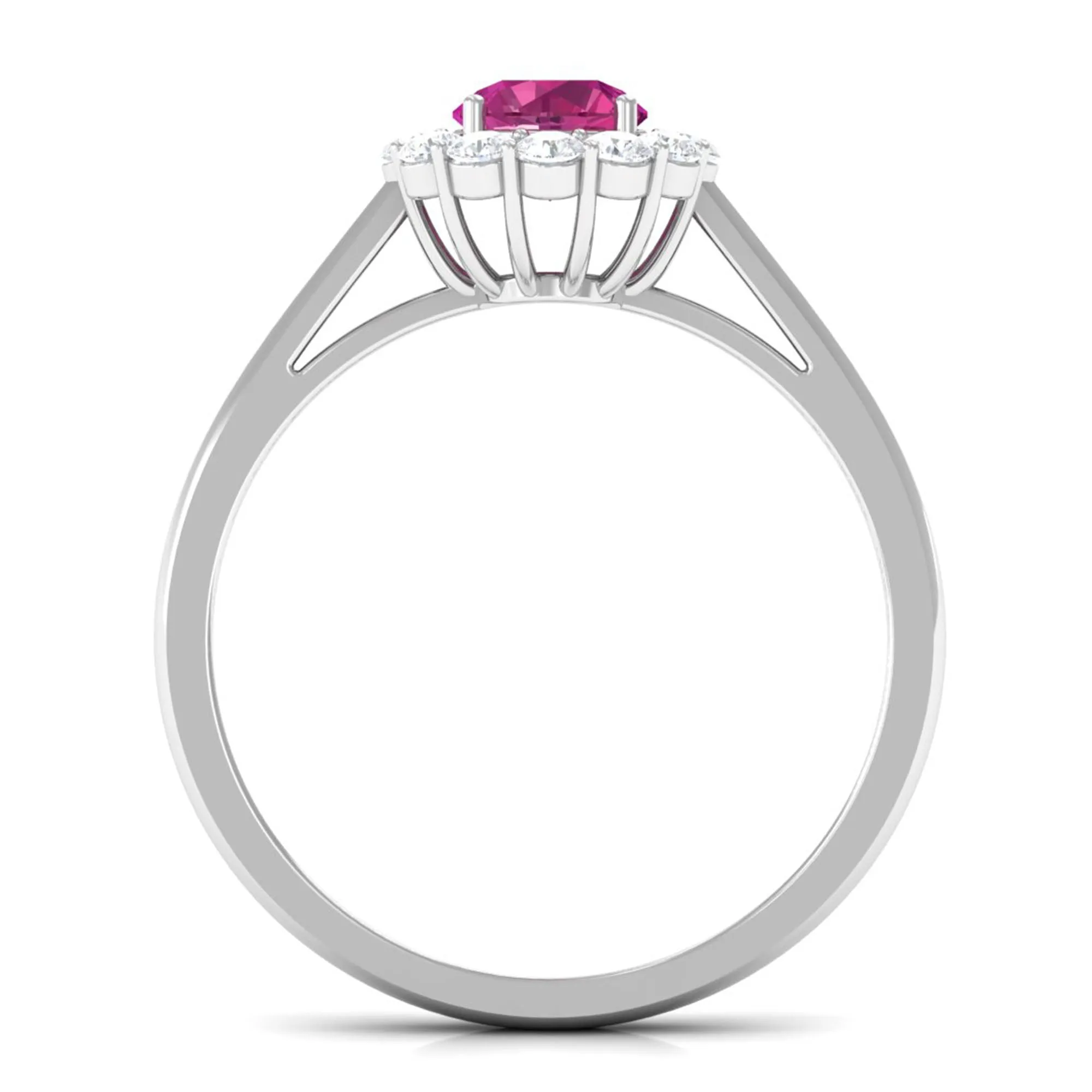 0.75 CT Pink Tourmaline and Diamond Floating Halo Engagement Ring