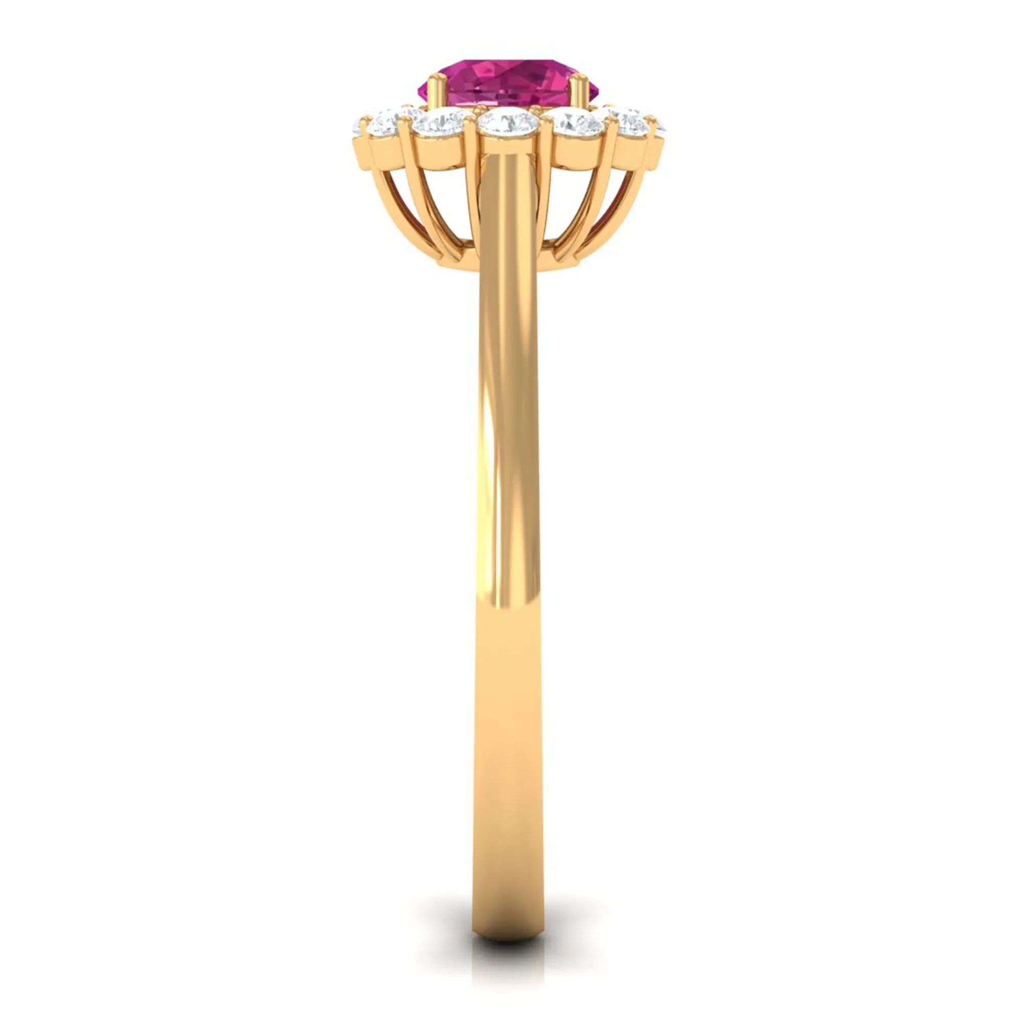 0.75 CT Pink Tourmaline and Diamond Floating Halo Engagement Ring