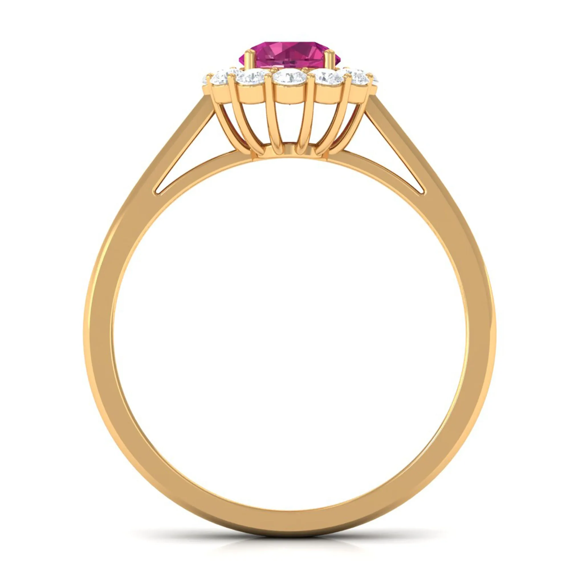 0.75 CT Pink Tourmaline and Diamond Floating Halo Engagement Ring