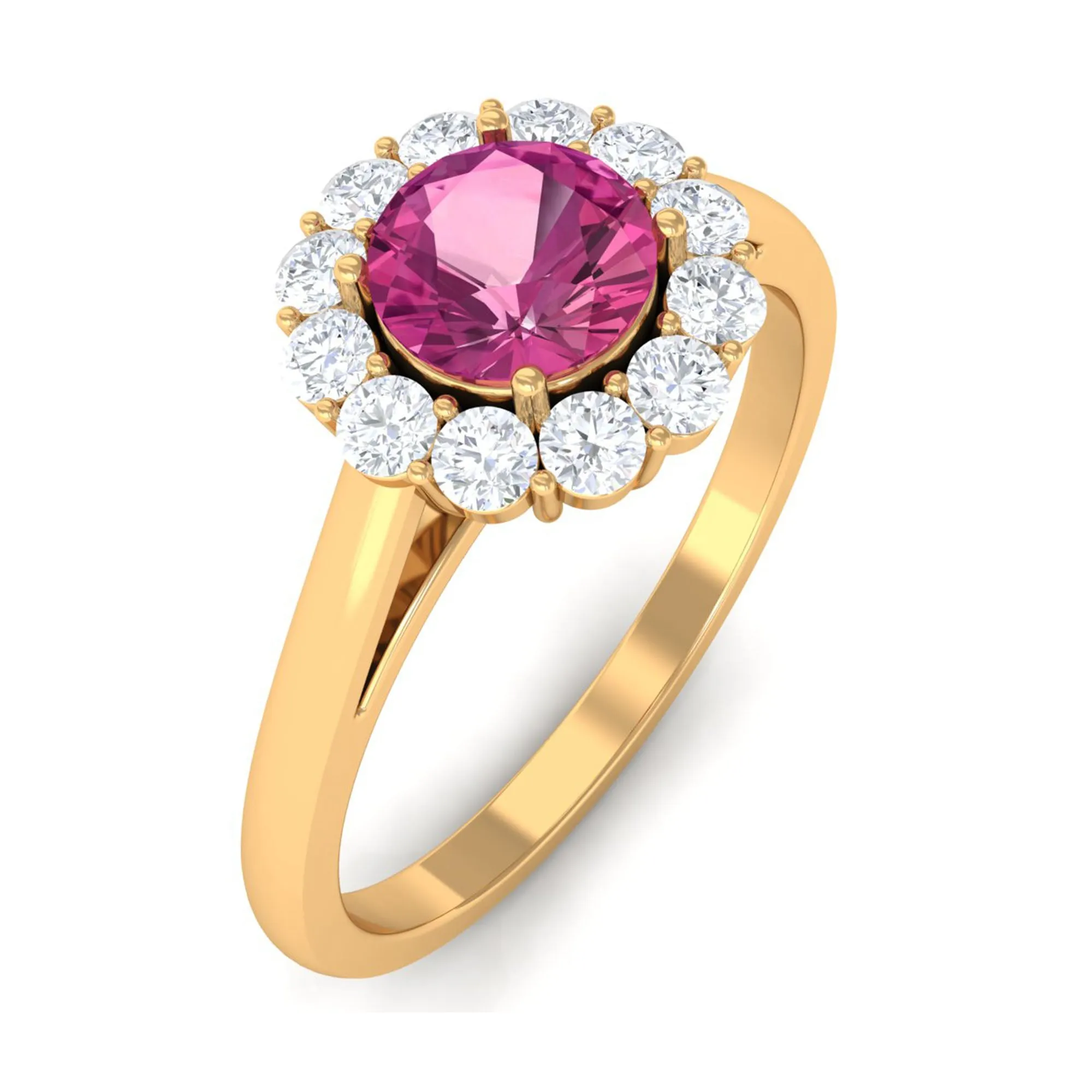 0.75 CT Pink Tourmaline and Diamond Floating Halo Engagement Ring