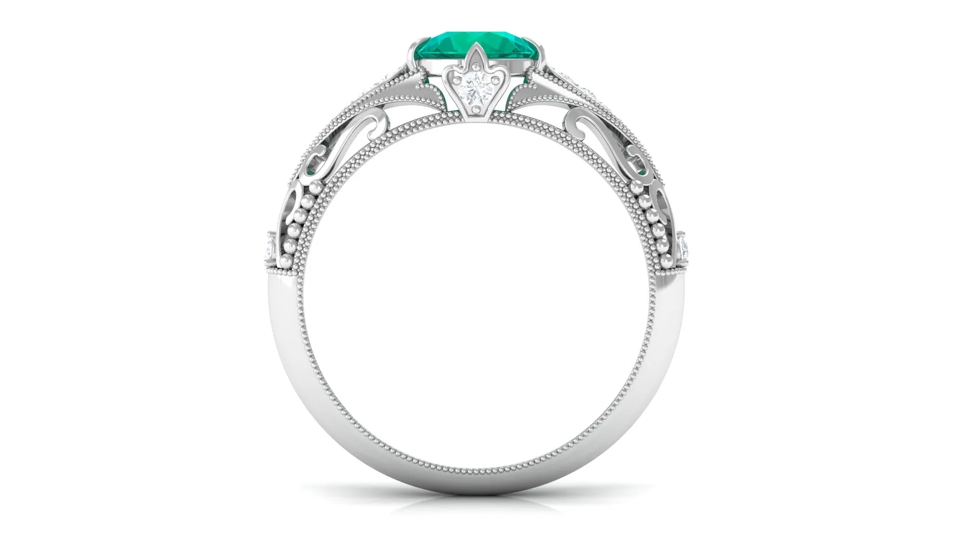 1 CT Antique Emerald Engagement Ring with Diamond