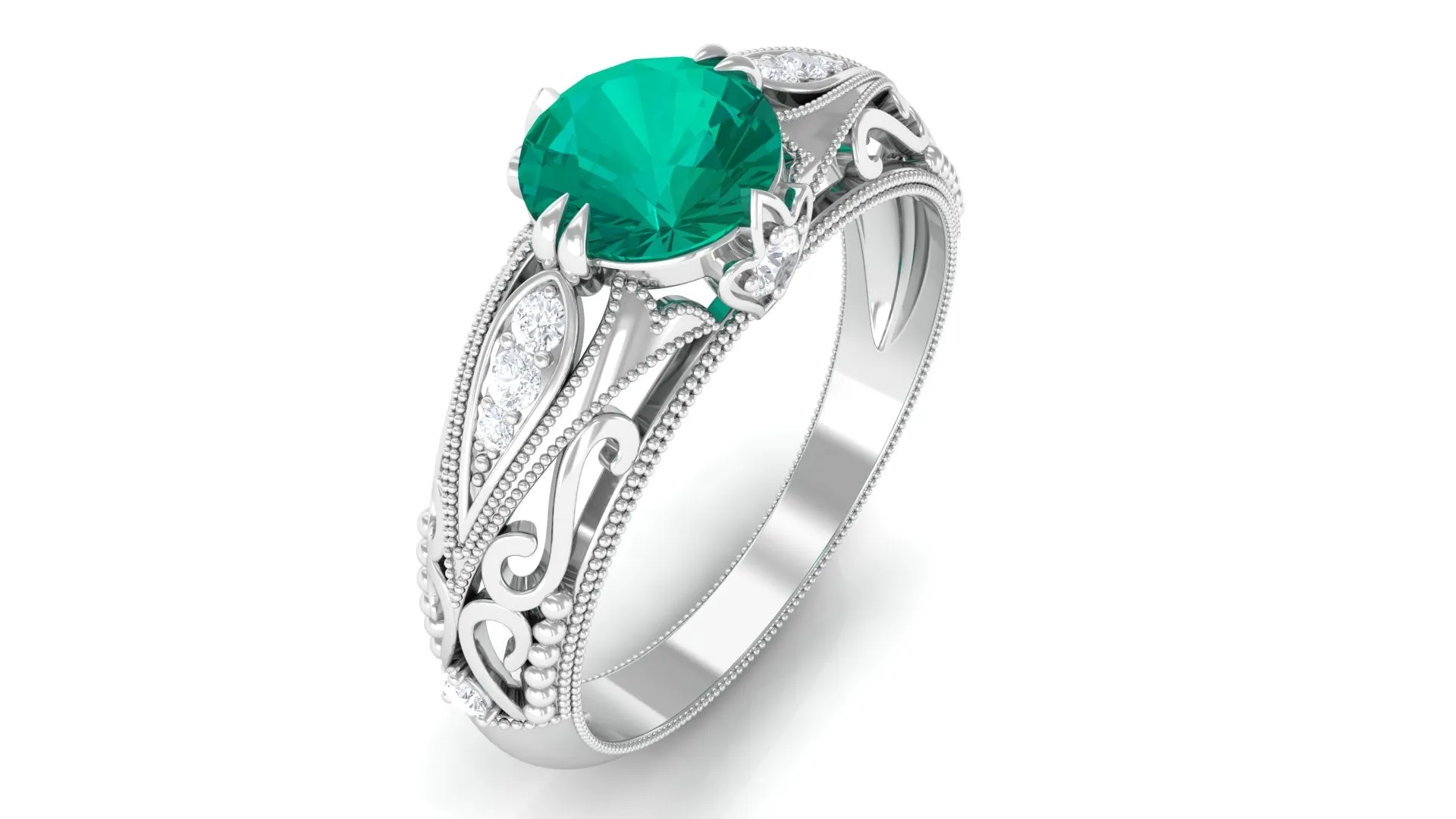 1 CT Antique Emerald Engagement Ring with Diamond