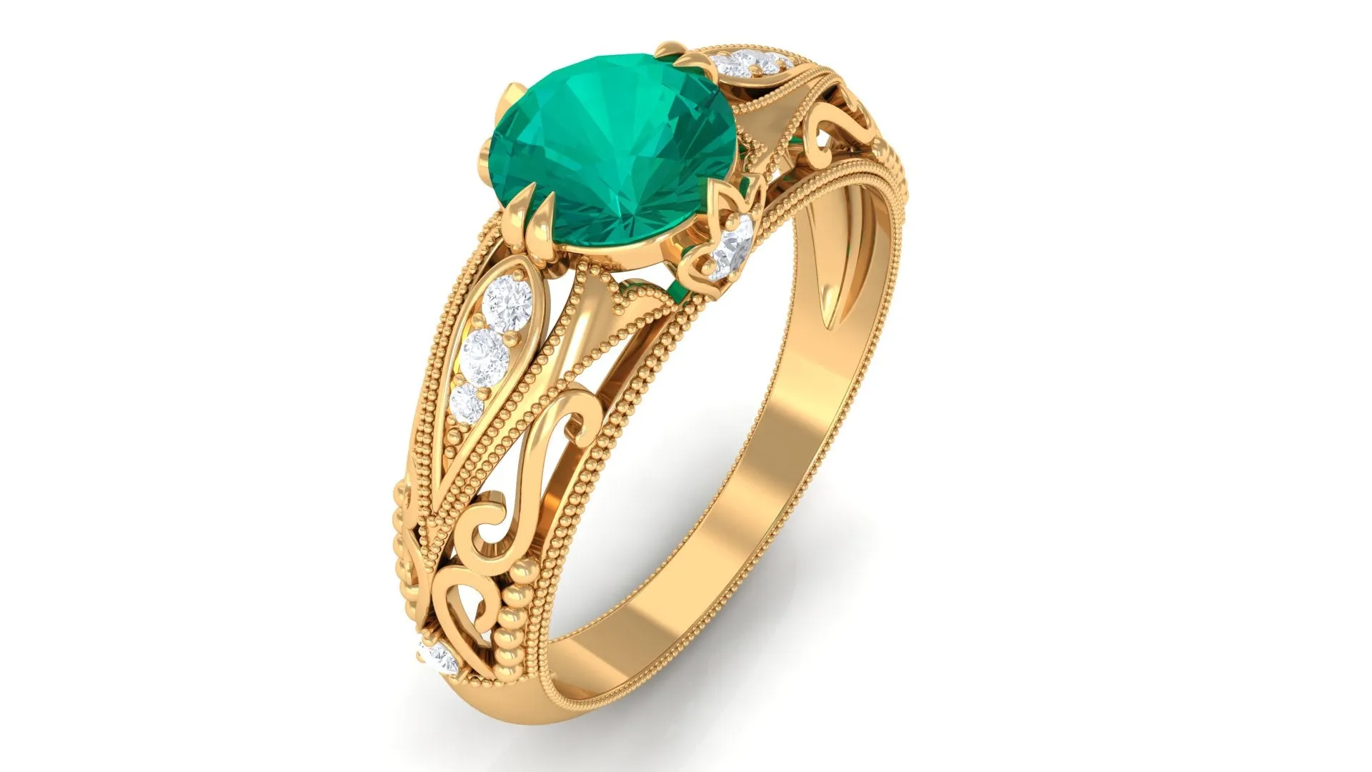 1 CT Antique Emerald Engagement Ring with Diamond