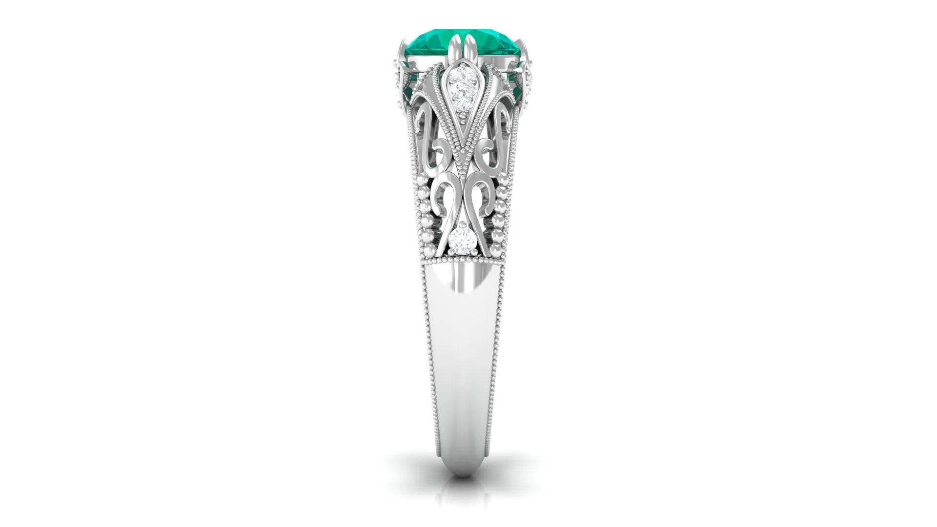 1 CT Antique Emerald Engagement Ring with Diamond