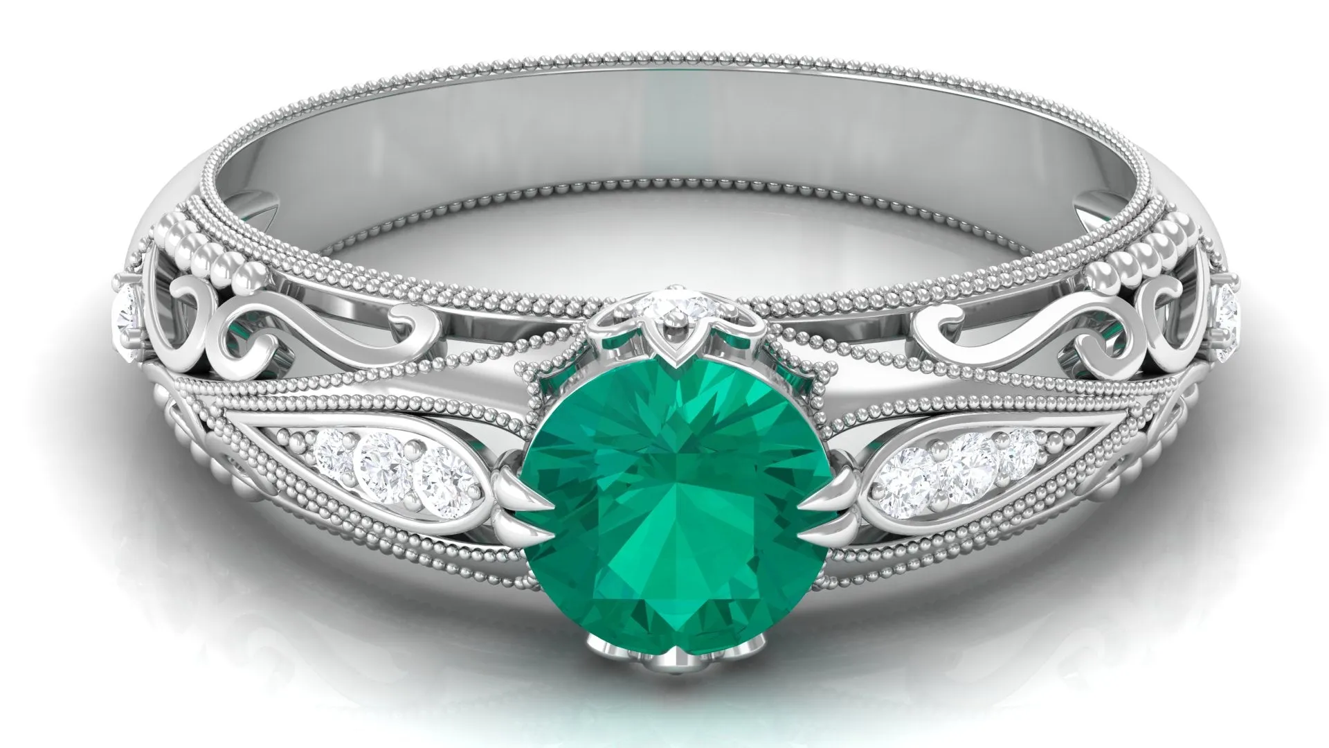 1 CT Antique Emerald Engagement Ring with Diamond