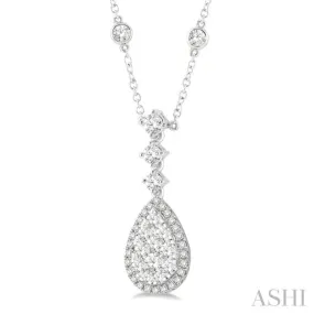 1 Ctw Pear Shape Round Cut Diamond Lovebright Necklace in 14K White Gold