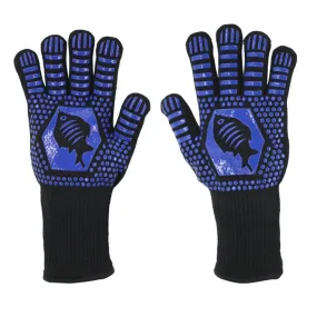 1 Pair High Temperature Resistant Silicone BBQ Gloves  Anti-Scalding Gloves(Fish Bone Blue)