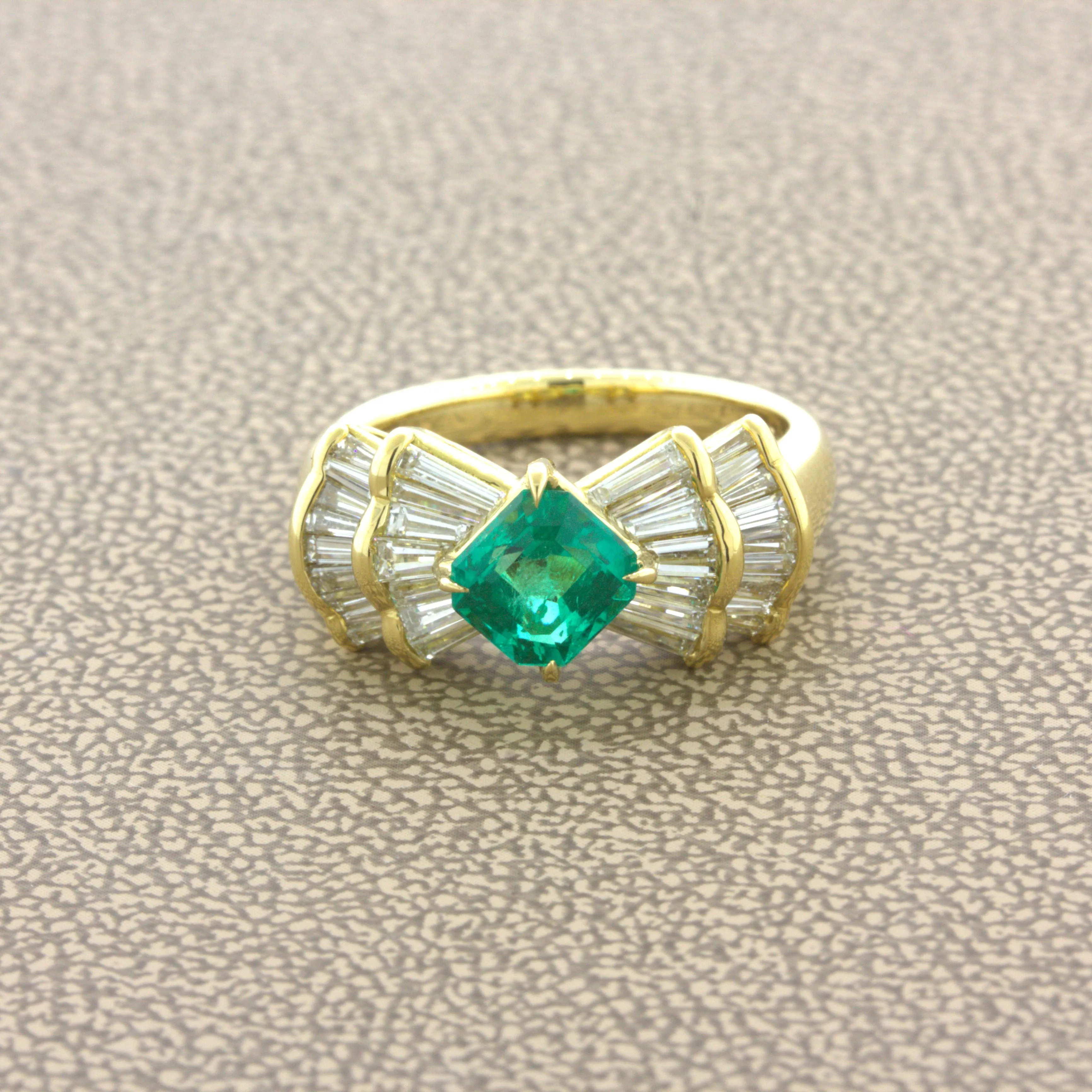 1.00 Carat Gem Emerald Diamond 18K Yellow Gold Ring