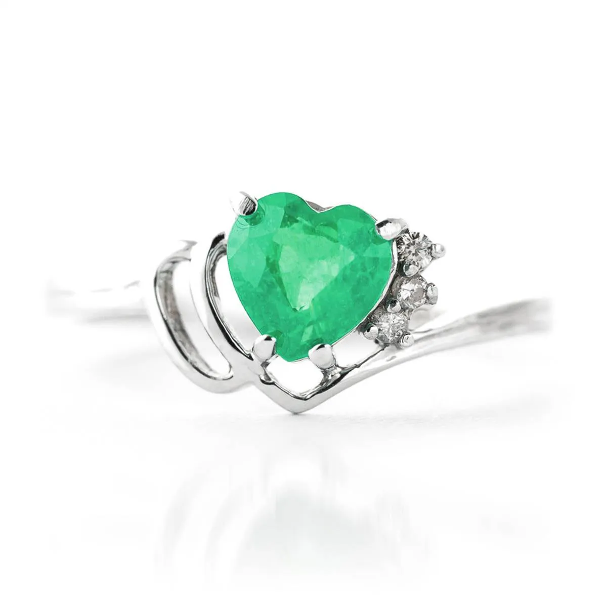 1.02 Carat 14K Solid White Gold Release The Heart Emerald Diamond Ring