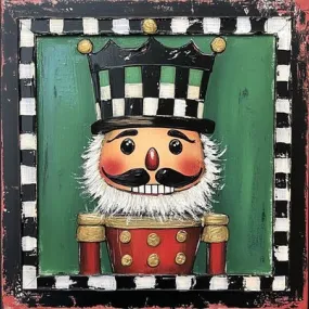 10" x 10" Red and Emerald Nutcracker with Black and White Border Sign TTE-018