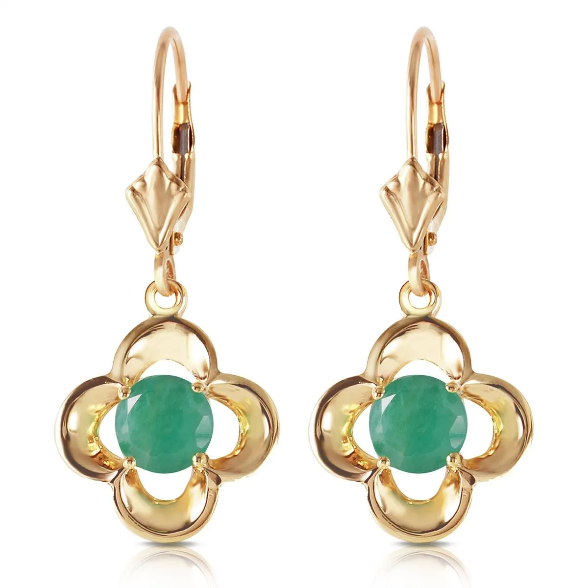 1.1 Carat 14K Solid Yellow Gold Selene Emerald Earrings