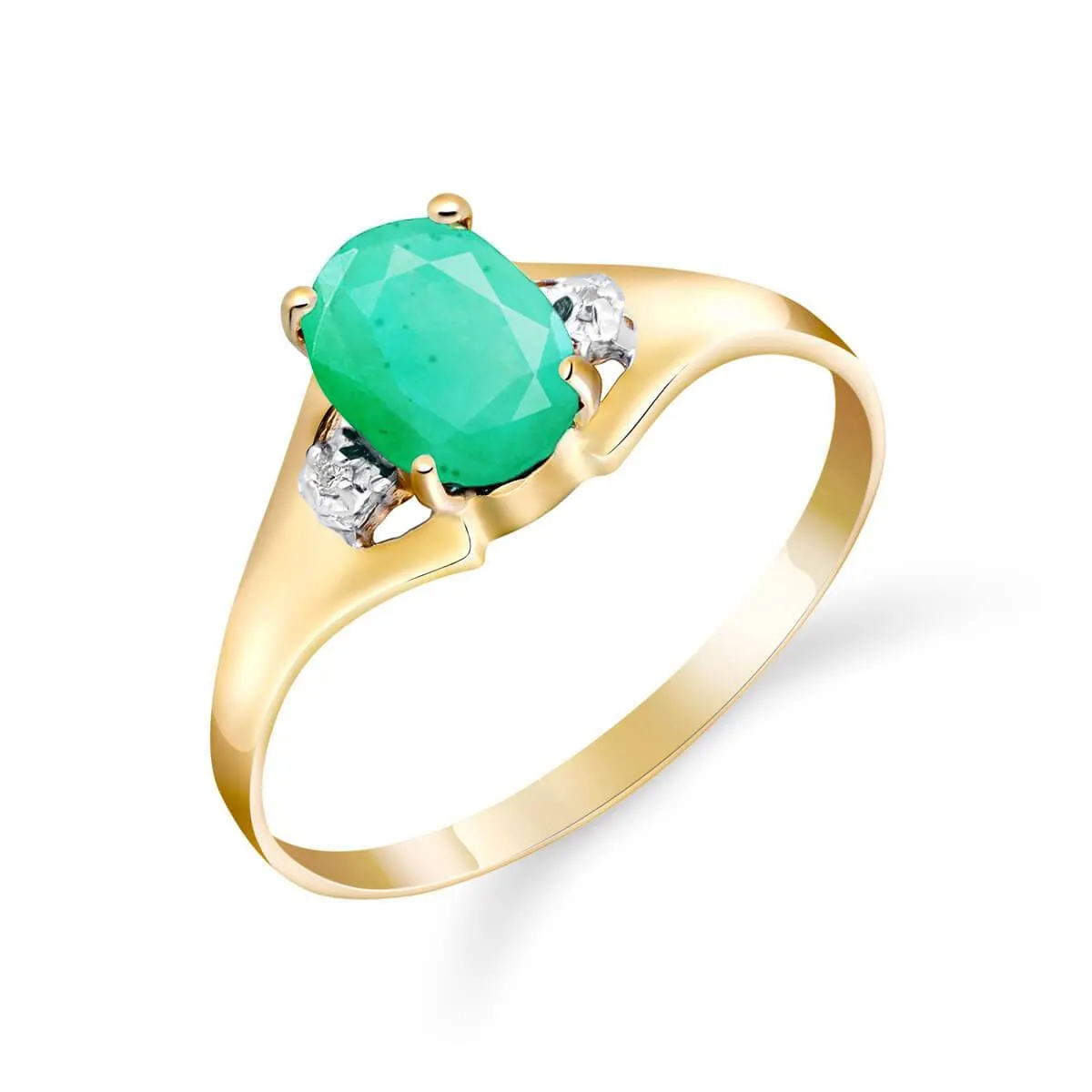 1.26 Carat 14K Solid Yellow Gold Ultrapolished Emerald Diamond Ring