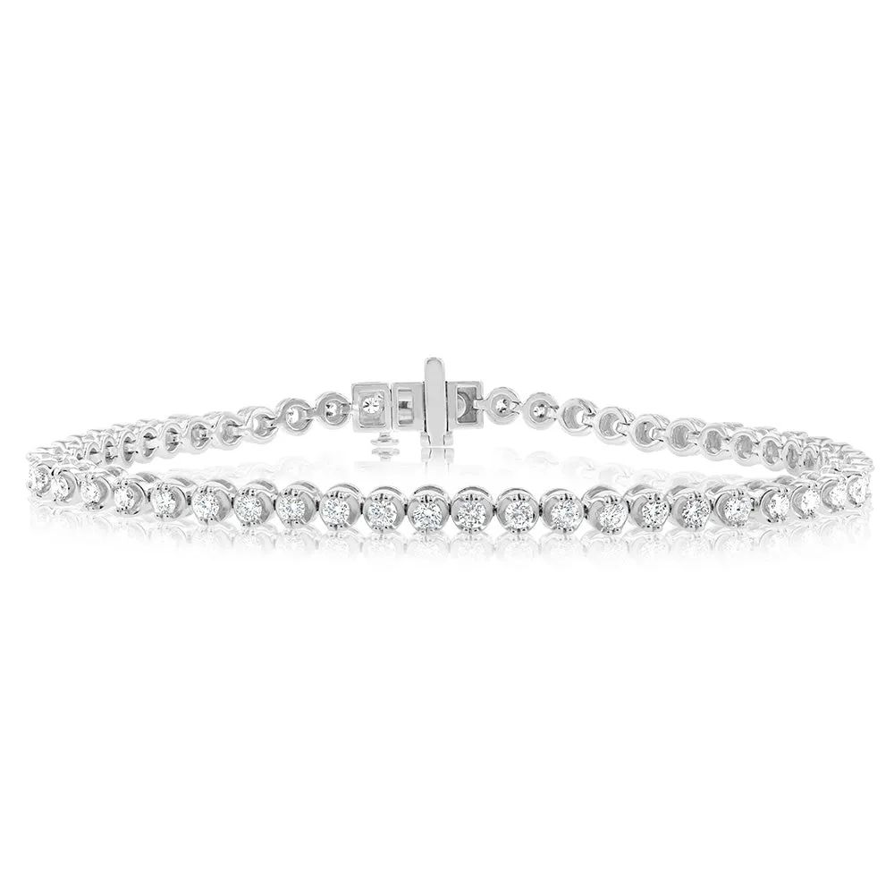 14ct White Gold 2 Carats Diamond Tennis Bracelet With 51 Brilliant Diamonds 18cm