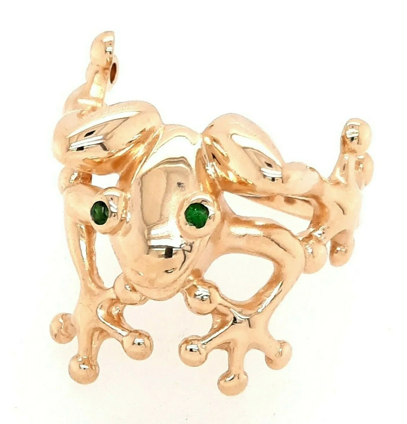 14ct Yellow Gold Frog Ring with Emerald Eyes