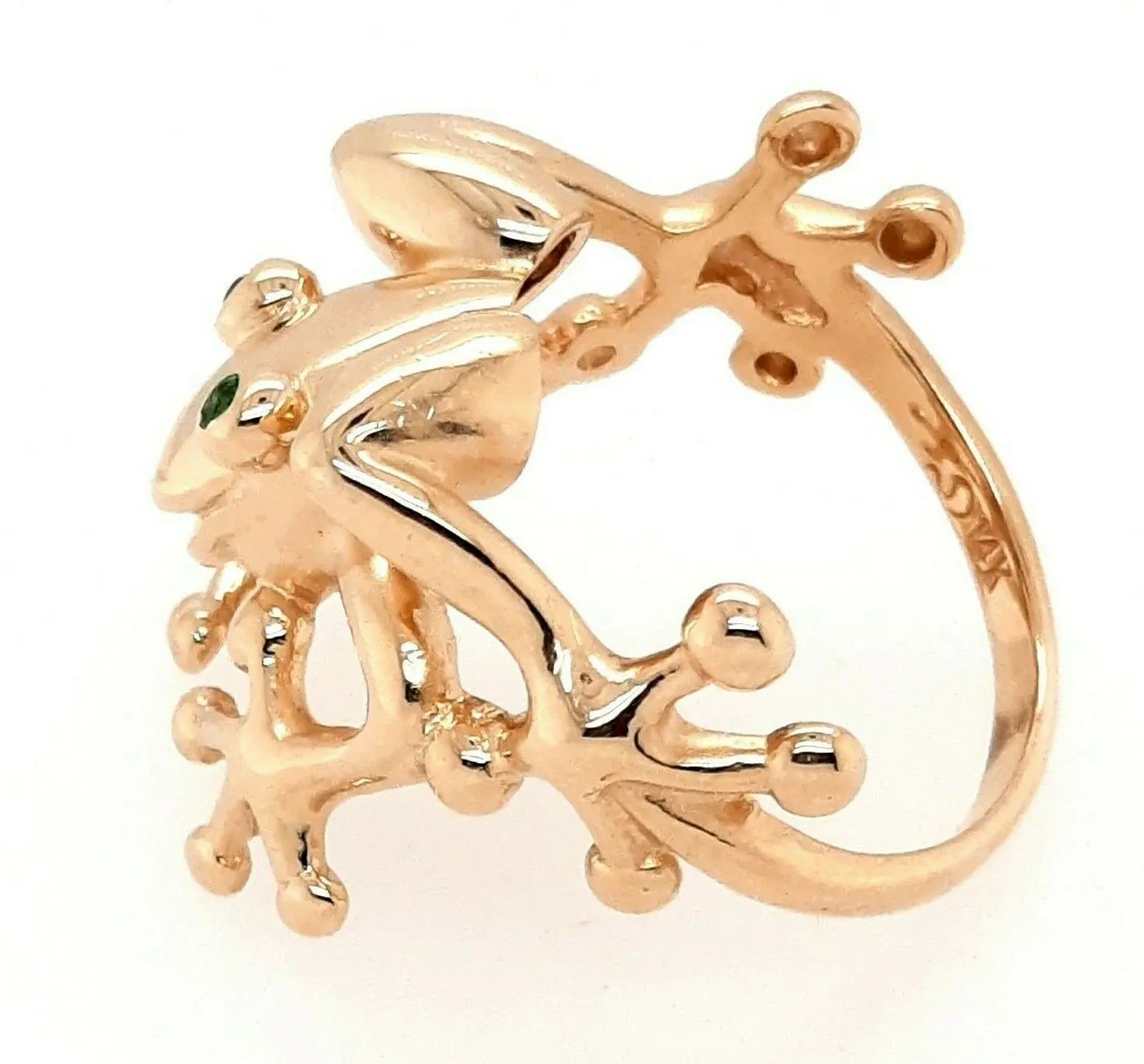 14ct Yellow Gold Frog Ring with Emerald Eyes