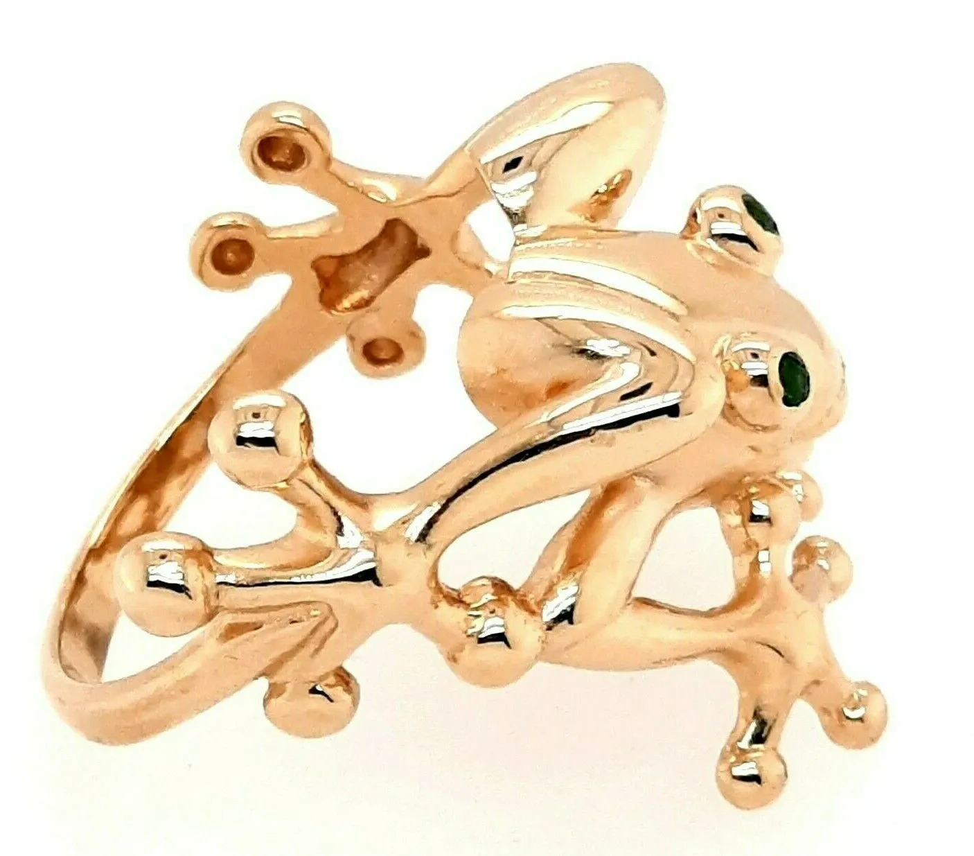 14ct Yellow Gold Frog Ring with Emerald Eyes