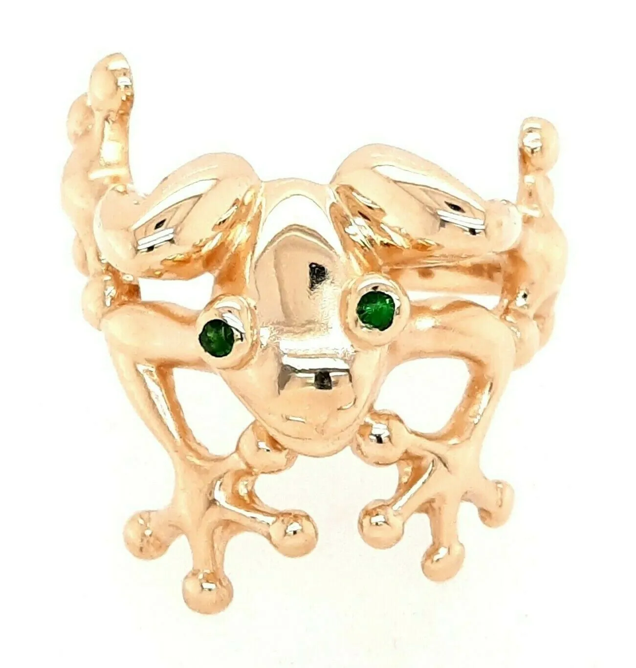 14ct Yellow Gold Frog Ring with Emerald Eyes