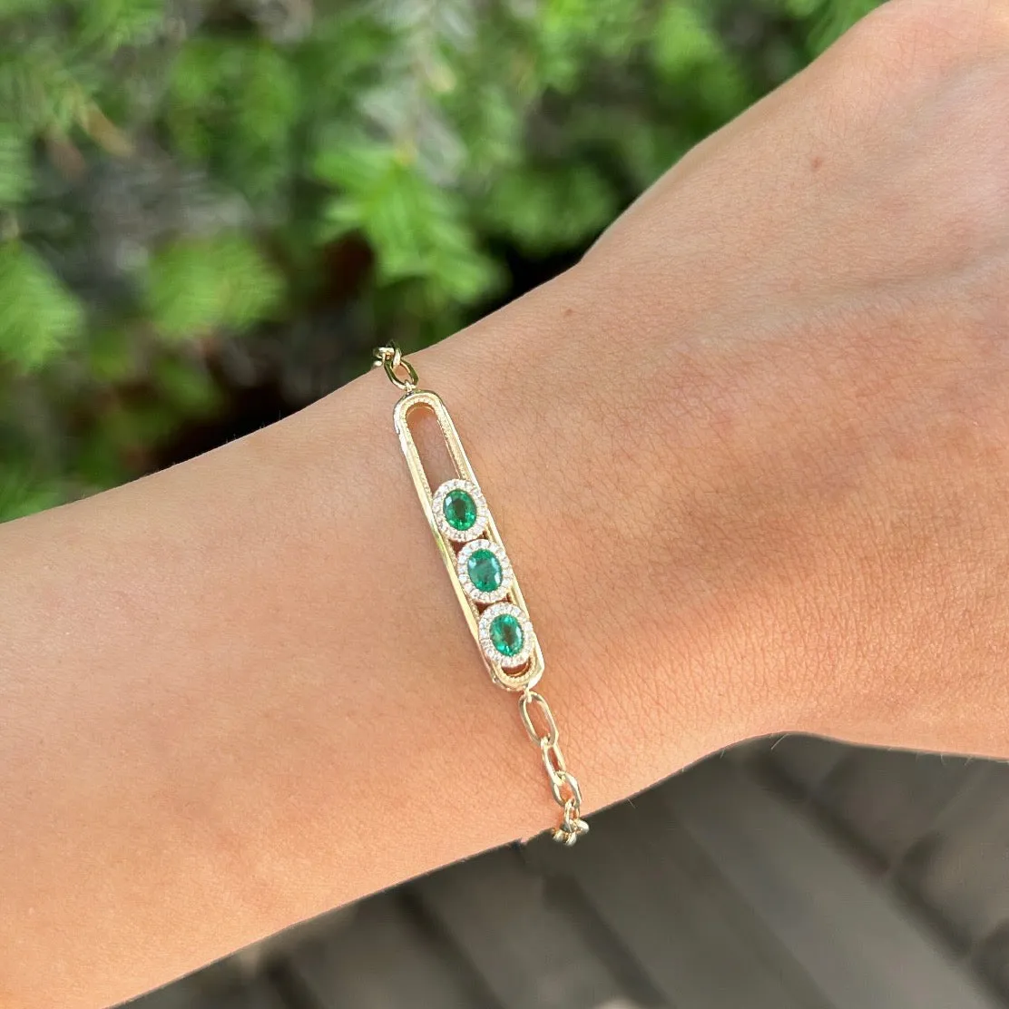 14K GOLD DIAMOND EMERALD SIMA SLIDER BRACELET