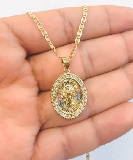 14K Gold Filled Tri-Color Pendant Virgen Guadalupe Necklace 16 to 20 For Womens - Prime Jewelry 269