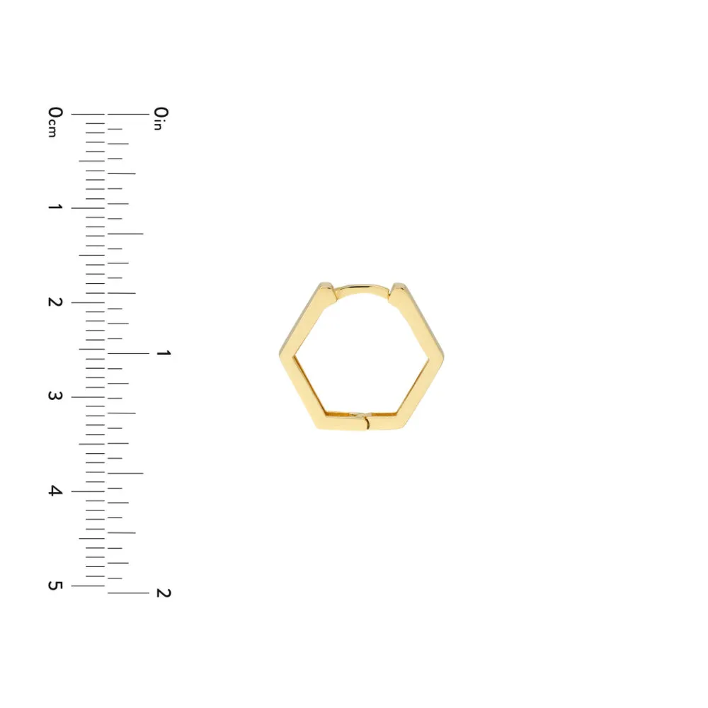 14k Gold Hexagon Huggie Hoop Earrings