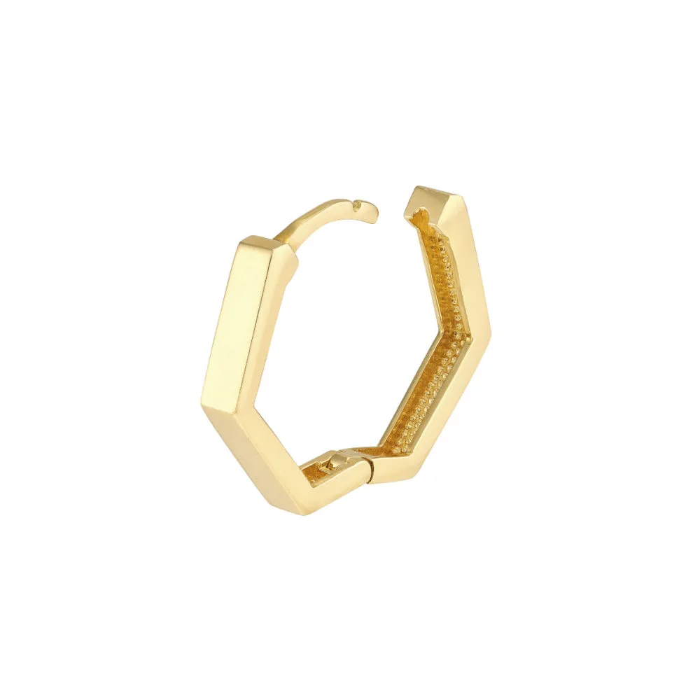 14k Gold Hexagon Huggie Hoop Earrings