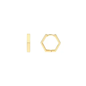 14k Gold Hexagon Huggie Hoop Earrings