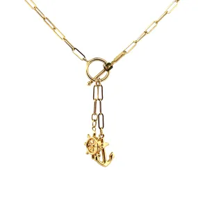 14K Gold Paper Clip Anchor and Helm Charm Necklace