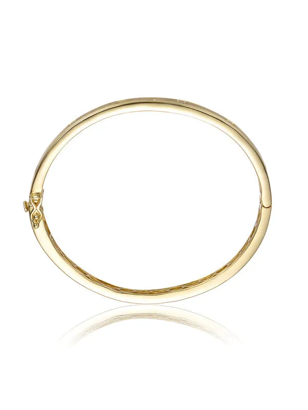 14k Gold Plated with Bezel Set Clear Cubic Zirconia Bangle Bracelet