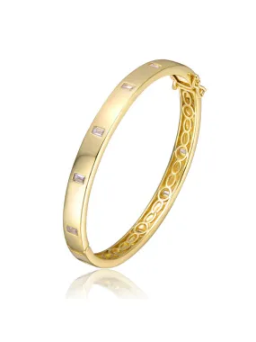 14k Gold Plated with Bezel Set Clear Cubic Zirconia Bangle Bracelet