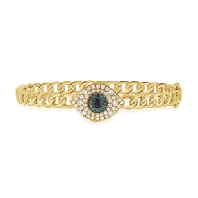 14K Gold Sapphire & Diamond Evil Eye  Bangle