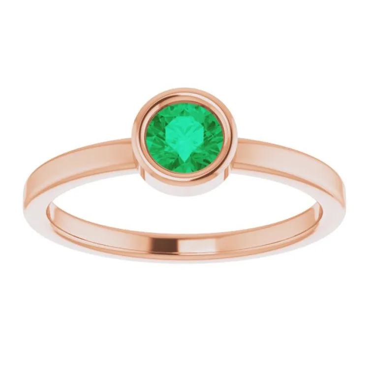 14K Rose 4.5 mm Lab-Grown Emerald Ring