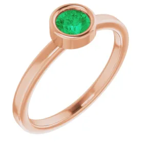 14K Rose 4.5 mm Lab-Grown Emerald Ring