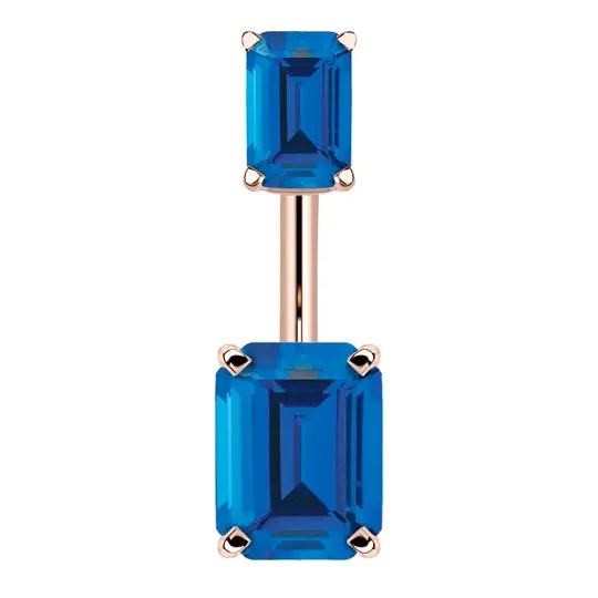 14K Rose Gold Emerald Cut Belly Rings