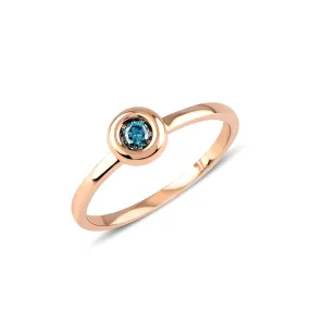 14K Solid Gold Solitaire Ring with Blue Diamonds