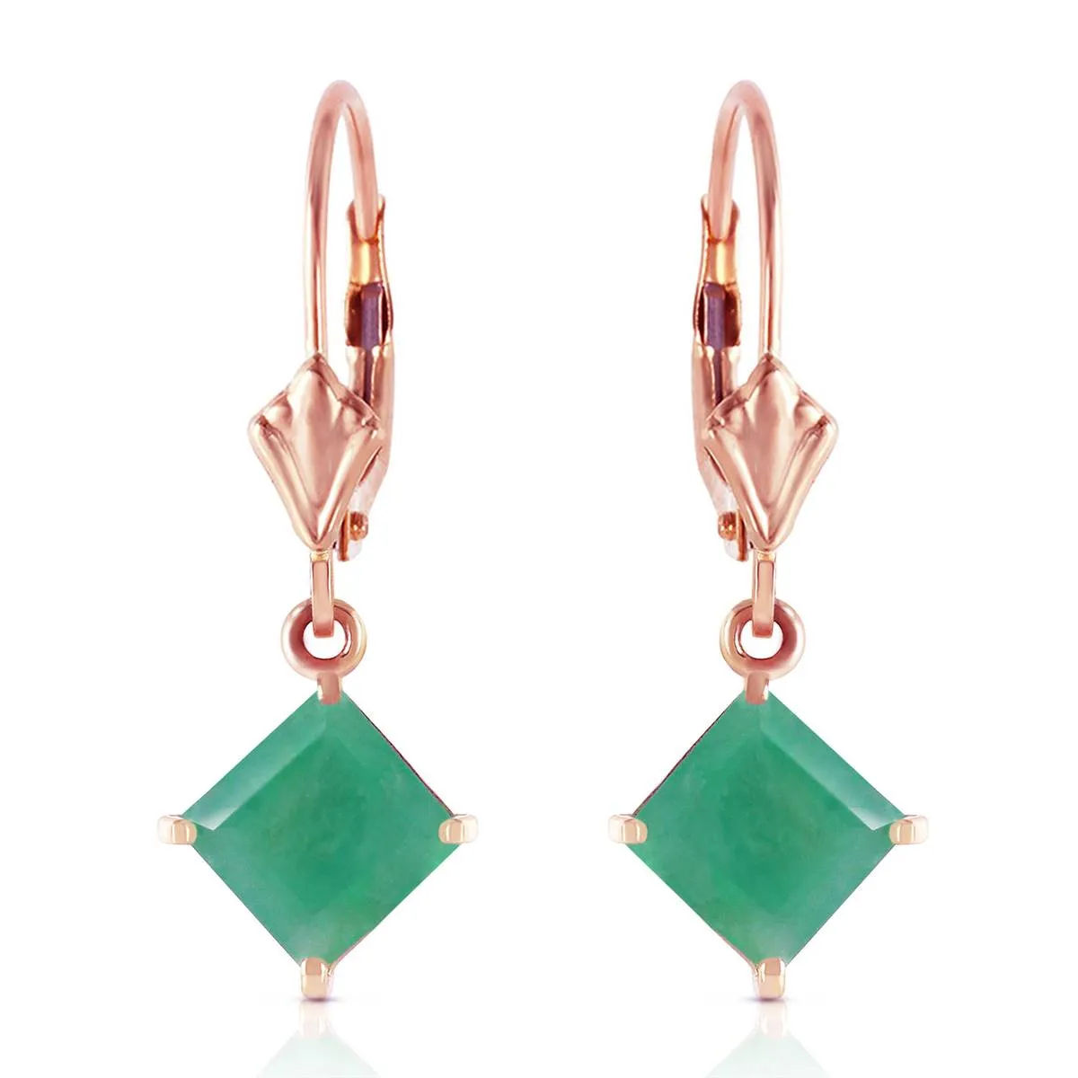 14K Solid Rose Gold Leverback Earrings Emerald Jewelry Series Royal