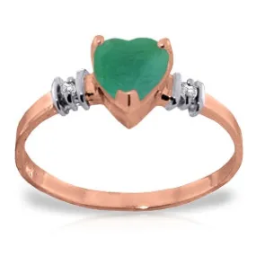 14K Solid Rose Gold Ring w/ Natural Emerald & Diamonds