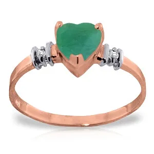 14K Solid Rose Gold Ring w/ Natural Emerald & Diamonds