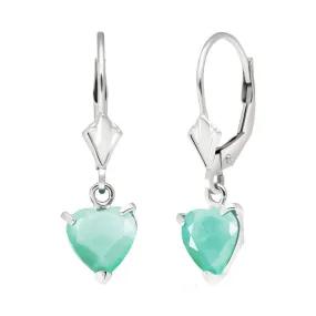 14K Solid White Gold Leverback Earrings Natural Emerald Jewelry