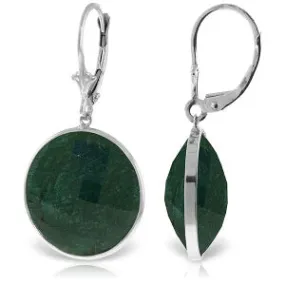 14K Solid White Gold Leverback Earrings w/ Checkerboard Cut Round Emerald Color Corundum