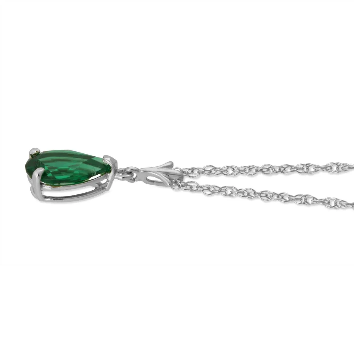 14K Solid White Gold Necklace With Pear Shape 1.00 ctw High Polished Genuine Emerald - Grade AAA