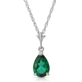 14K Solid White Gold Necklace With Pear Shape 1.00 ctw High Polished Genuine Emerald - Grade AAA