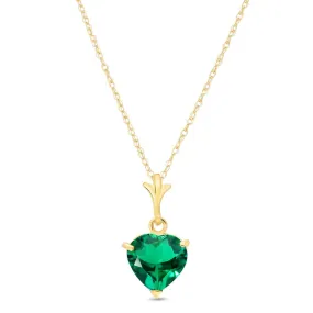 14K Solid Yellow Gold Necklace With Heart Shape 1.00 ctw High Polished Genuine Emerald - Grade AAA